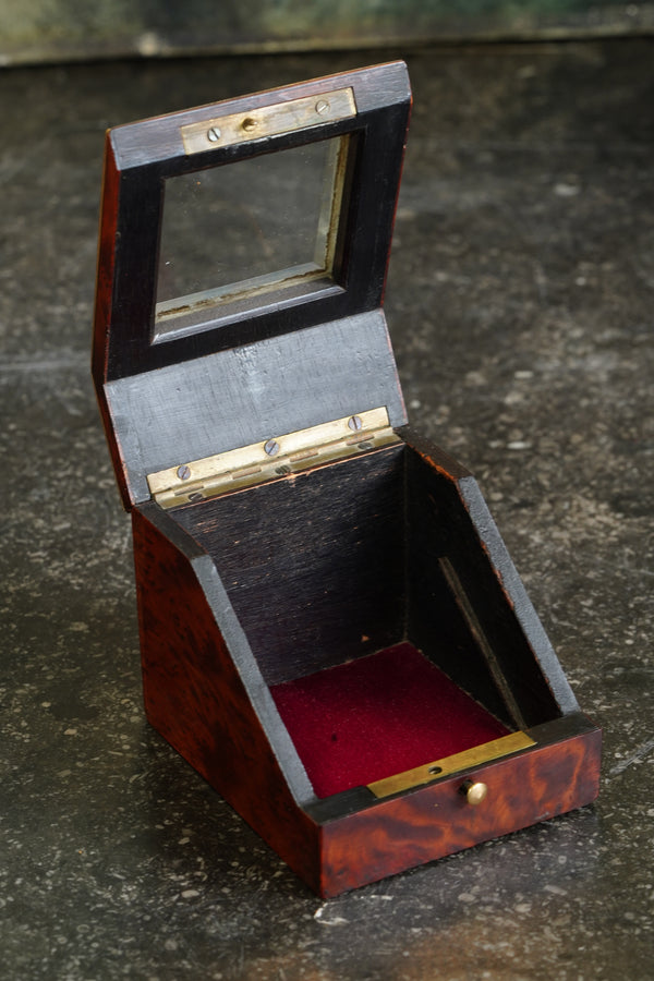 Antique Napoleon III Pocket Watch Holder Burl Wood with Mother-of-Pearl Inlay secondary view