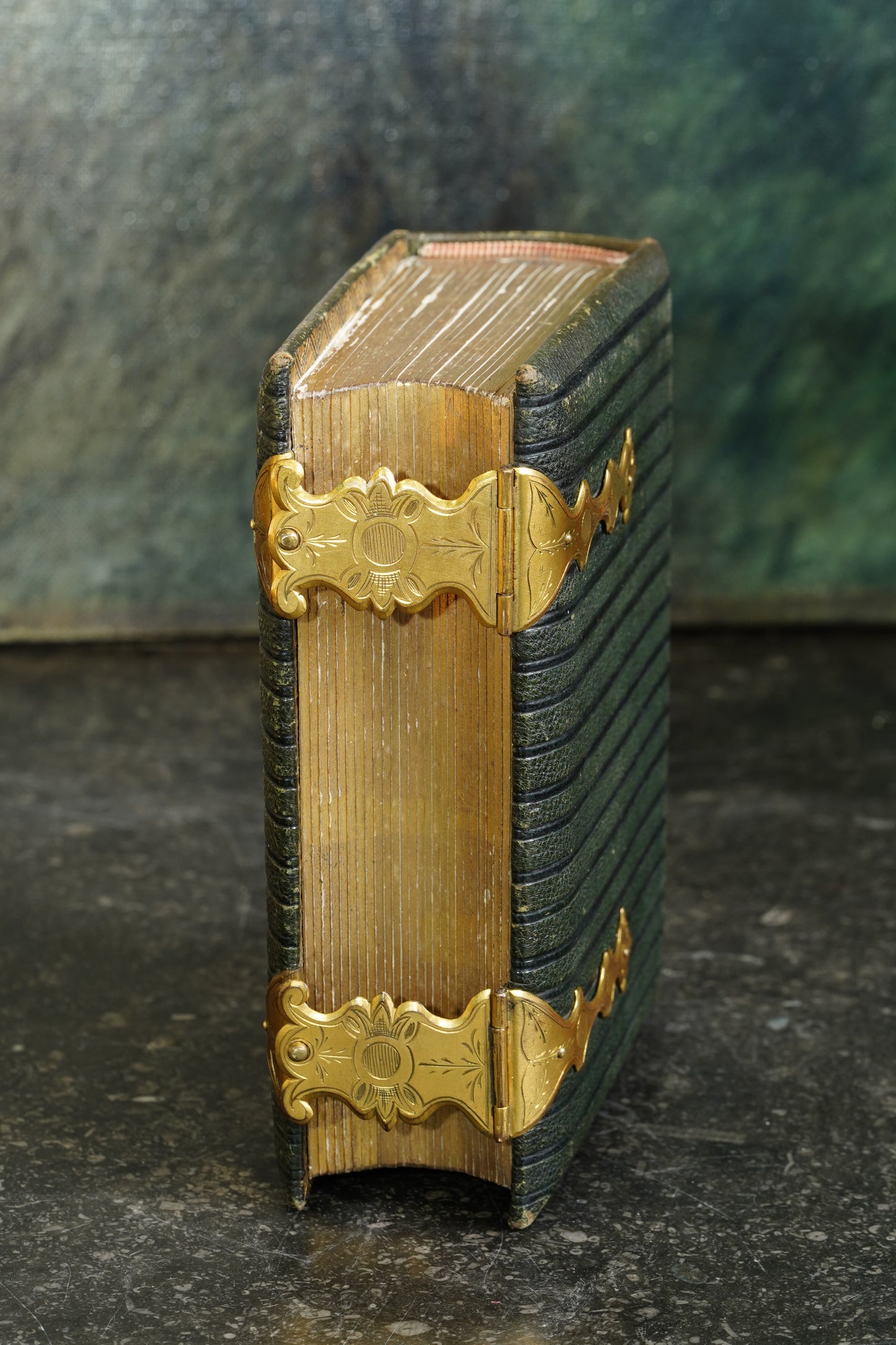 Antique Victorian Photograph Album, Green Morocco and Gilt Brass