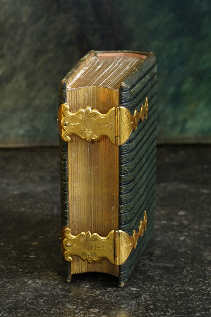 Antique Victorian Photograph Album, Green Morocco and Gilt Brass