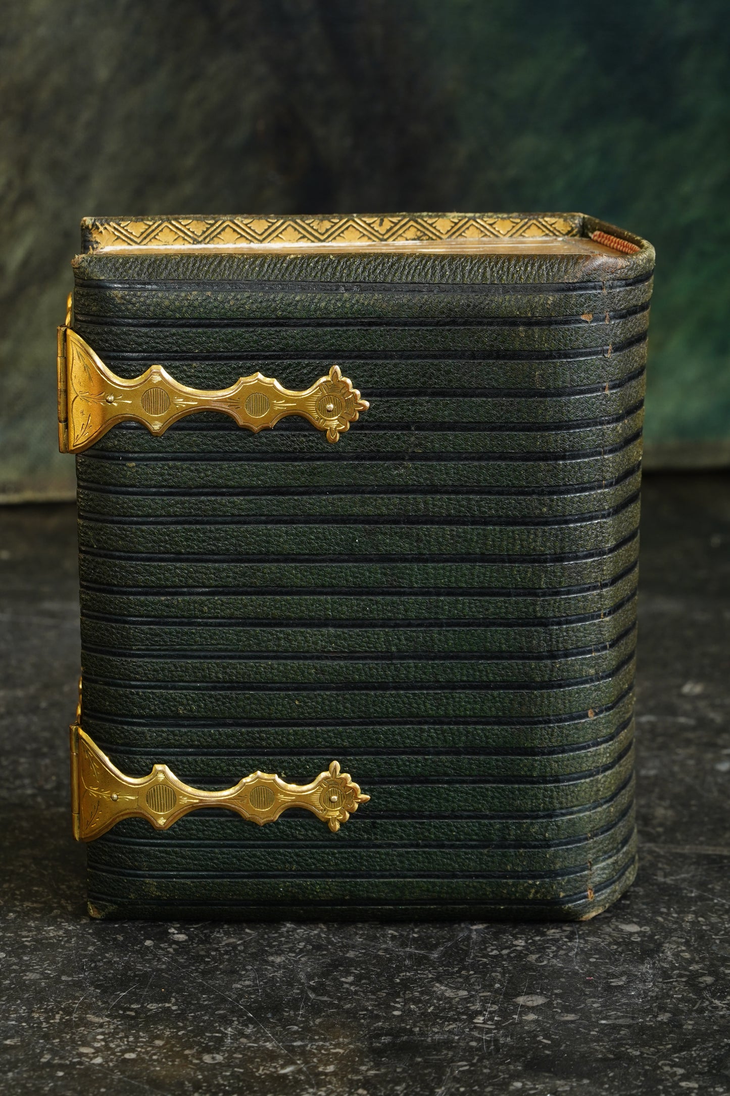 Antique Victorian Photograph Album, Green Morocco and Gilt Brass