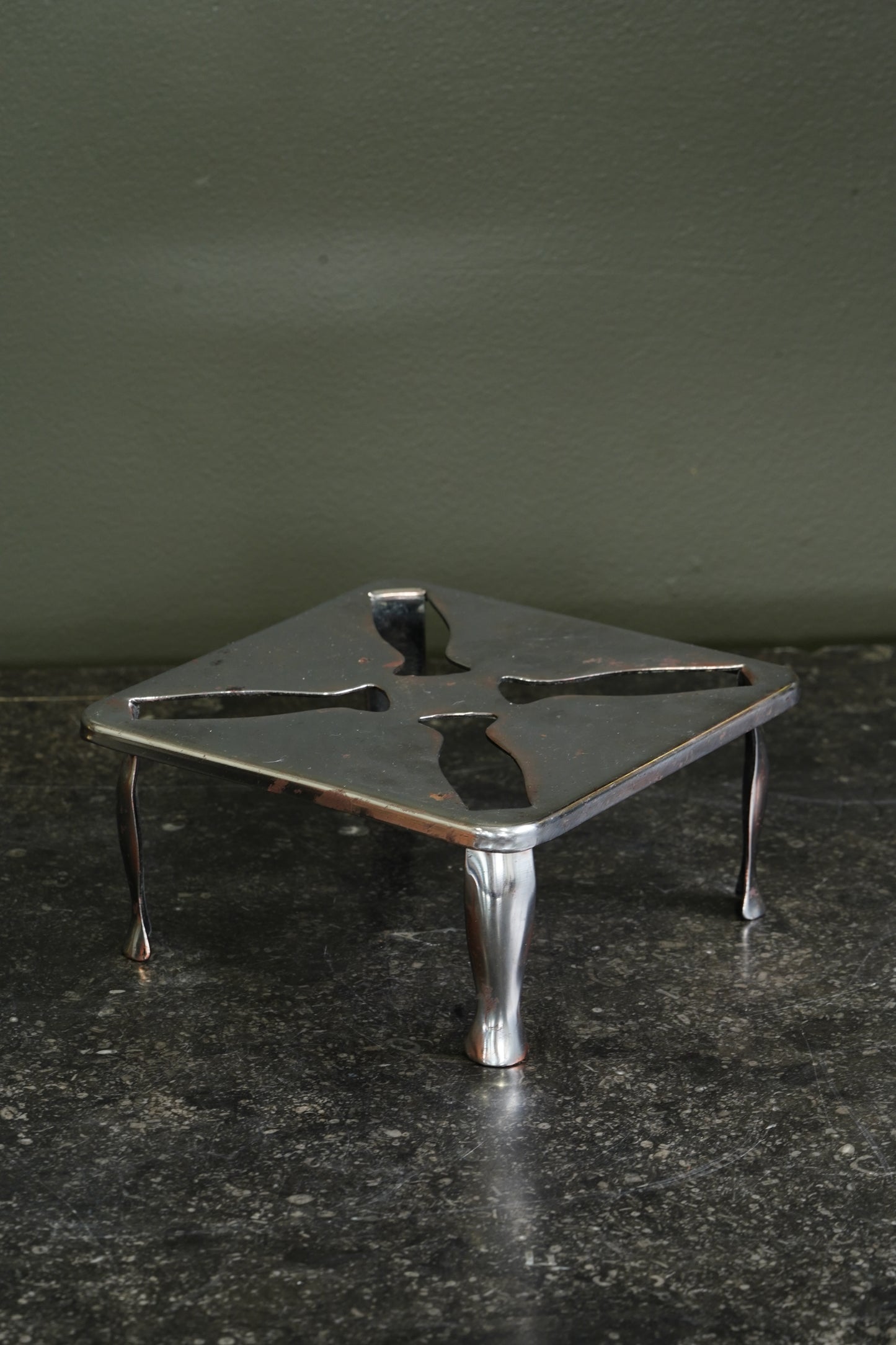 Vintage English Chrome Trivet, Pierced Pinwheel Pattern, Mid-20th Century