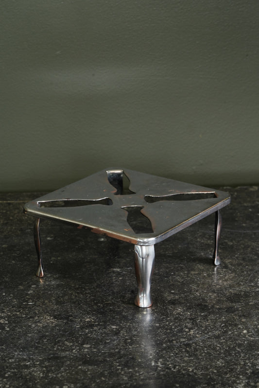 Vintage English Chrome Trivet, Pierced Pinwheel Pattern, Mid-20th Century