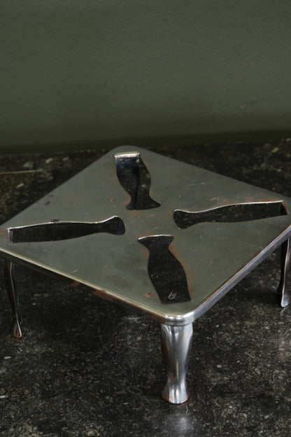 Vintage English Chrome Trivet, Pierced Pinwheel Pattern, Mid-20th Century