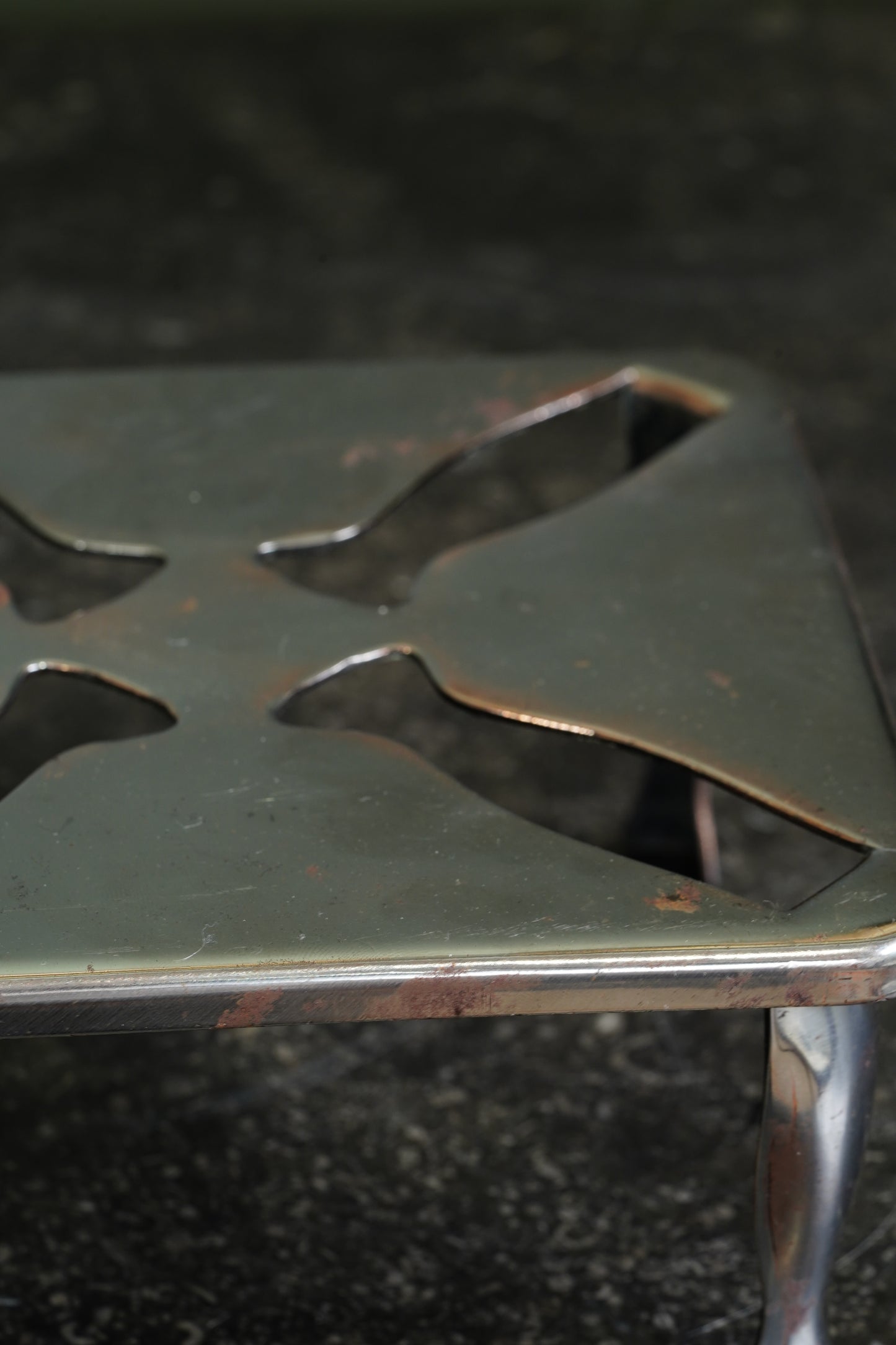 Vintage English Chrome Trivet, Pierced Pinwheel Pattern, Mid-20th Century