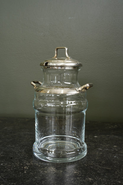 Antique Glass Cream Jug with Silver Plate Mount