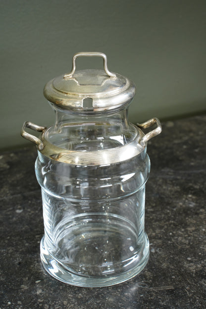 Antique Glass Cream Jug with Silver Plate Mount