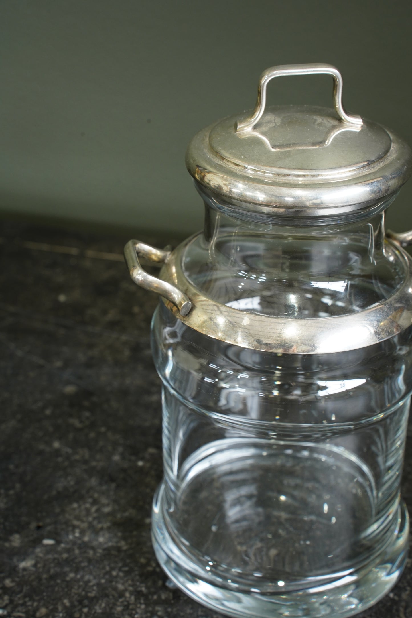 Antique Glass Cream Jug with Silver Plate Mount