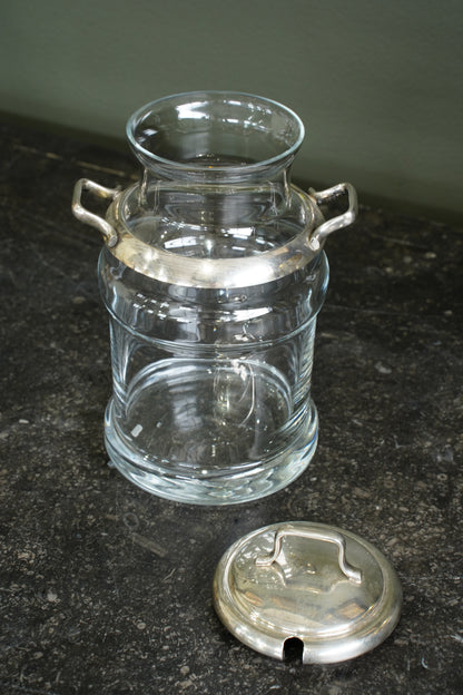 Antique Glass Cream Jug with Silver Plate Mount
