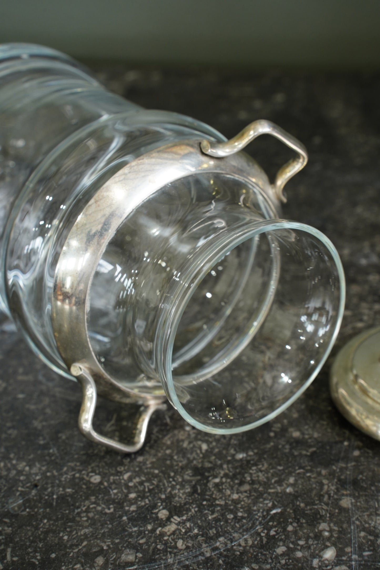 Antique Glass Cream Jug with Silver Plate Mount