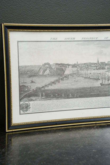 Antique Engraving South Prospect of Berwick Upon Tweed, 1745