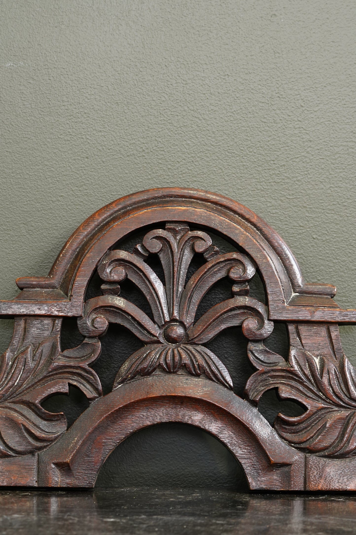 Antique English Carved Oak Pediment Crest Fragment, Circa 1880