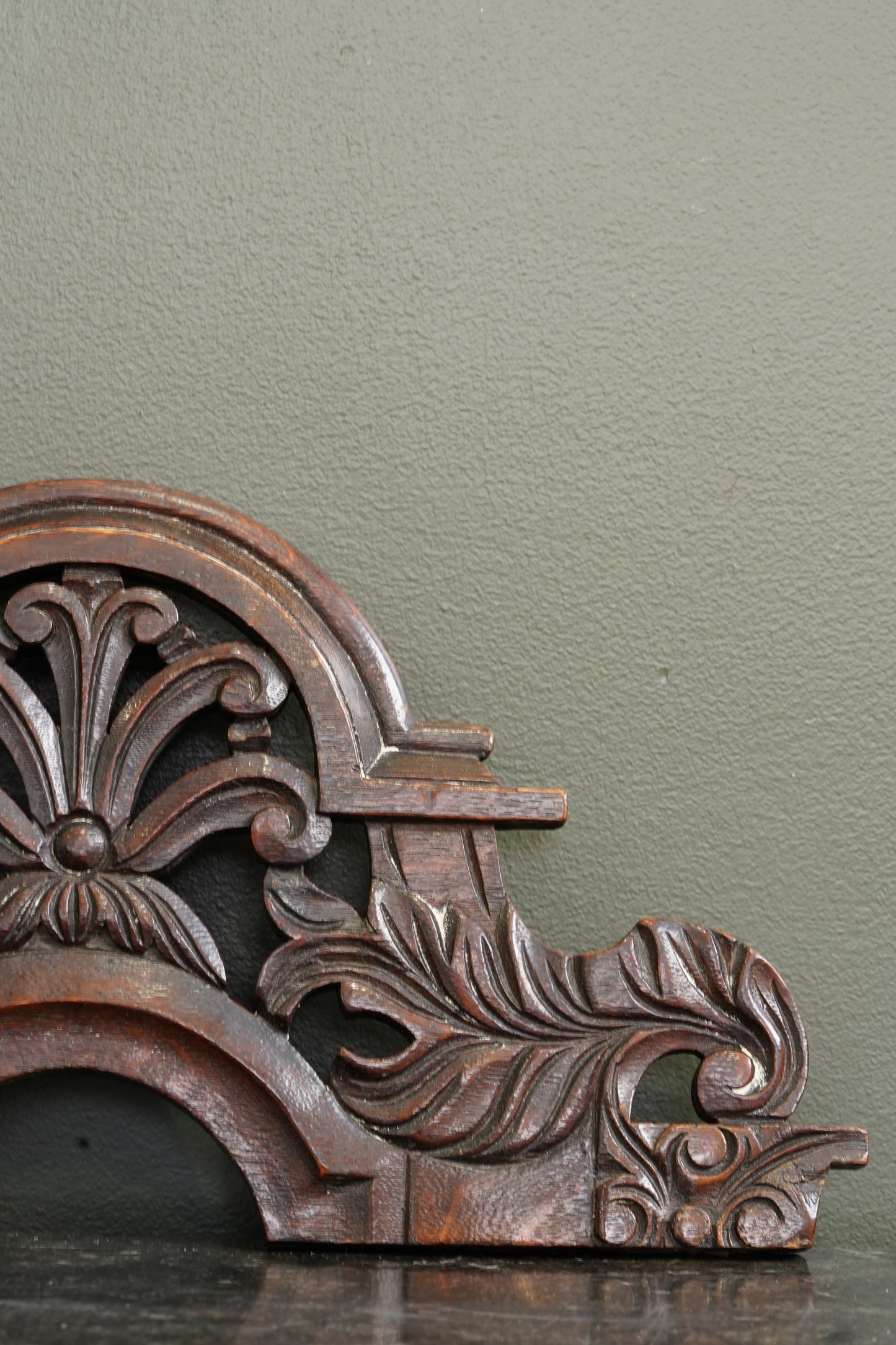 Antique English Carved Oak Pediment Crest Fragment, Circa 1880