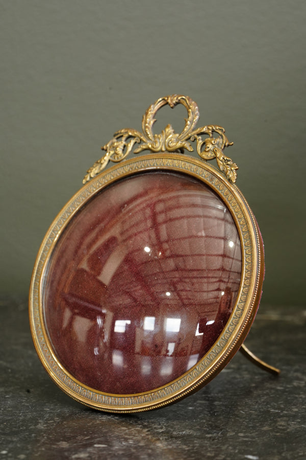 Antique Gilt Brass Round Picture Frames with Domed Glass