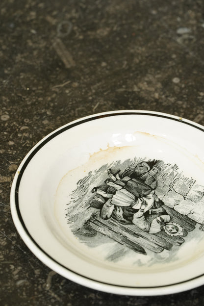 Victorian Black Transferware Butter Pats, Set of 2, Circa 1870