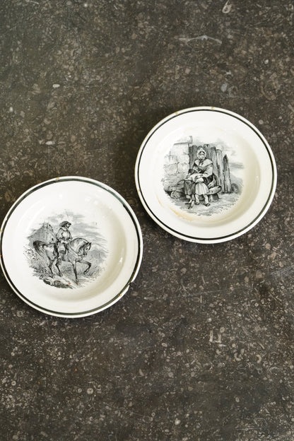 Victorian Black Transferware Butter Pats, Set of 2, Circa 1870