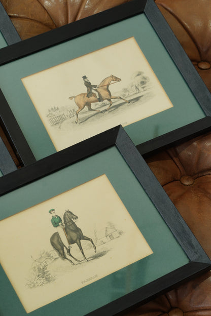 Set of Four - Antique English Equestrian Engravings, Hand-Coloured Horsemanship