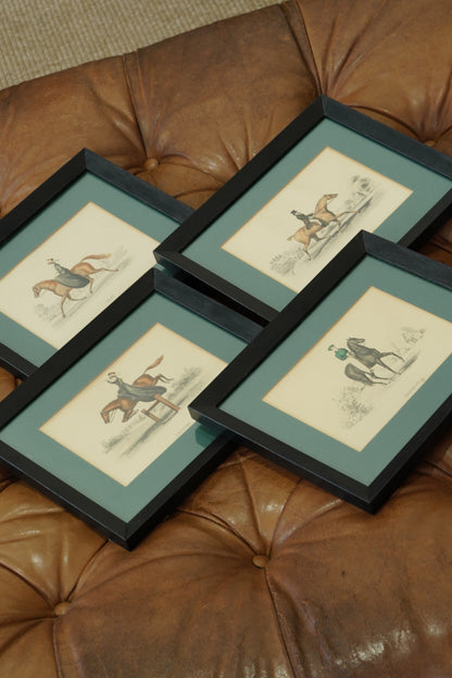 Set of Four - Antique English Equestrian Engravings, Hand-Coloured Horsemanship