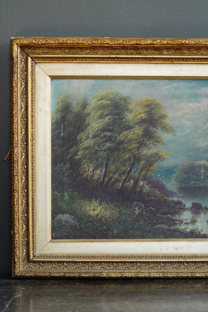 Antique Scottish Oil Painting Loch Katrine Scotland Signed J T Watts 1885
