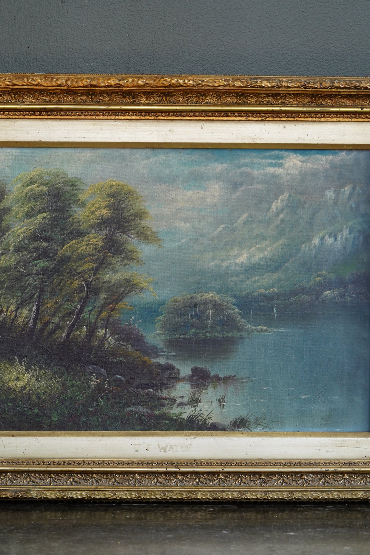 Antique Scottish Oil Painting Loch Katrine Scotland Signed J T Watts 1885