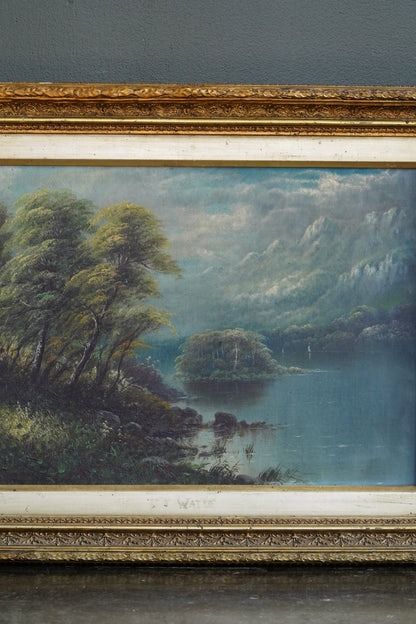 Antique Scottish Oil Painting Loch Katrine Scotland Signed J T Watts 1885