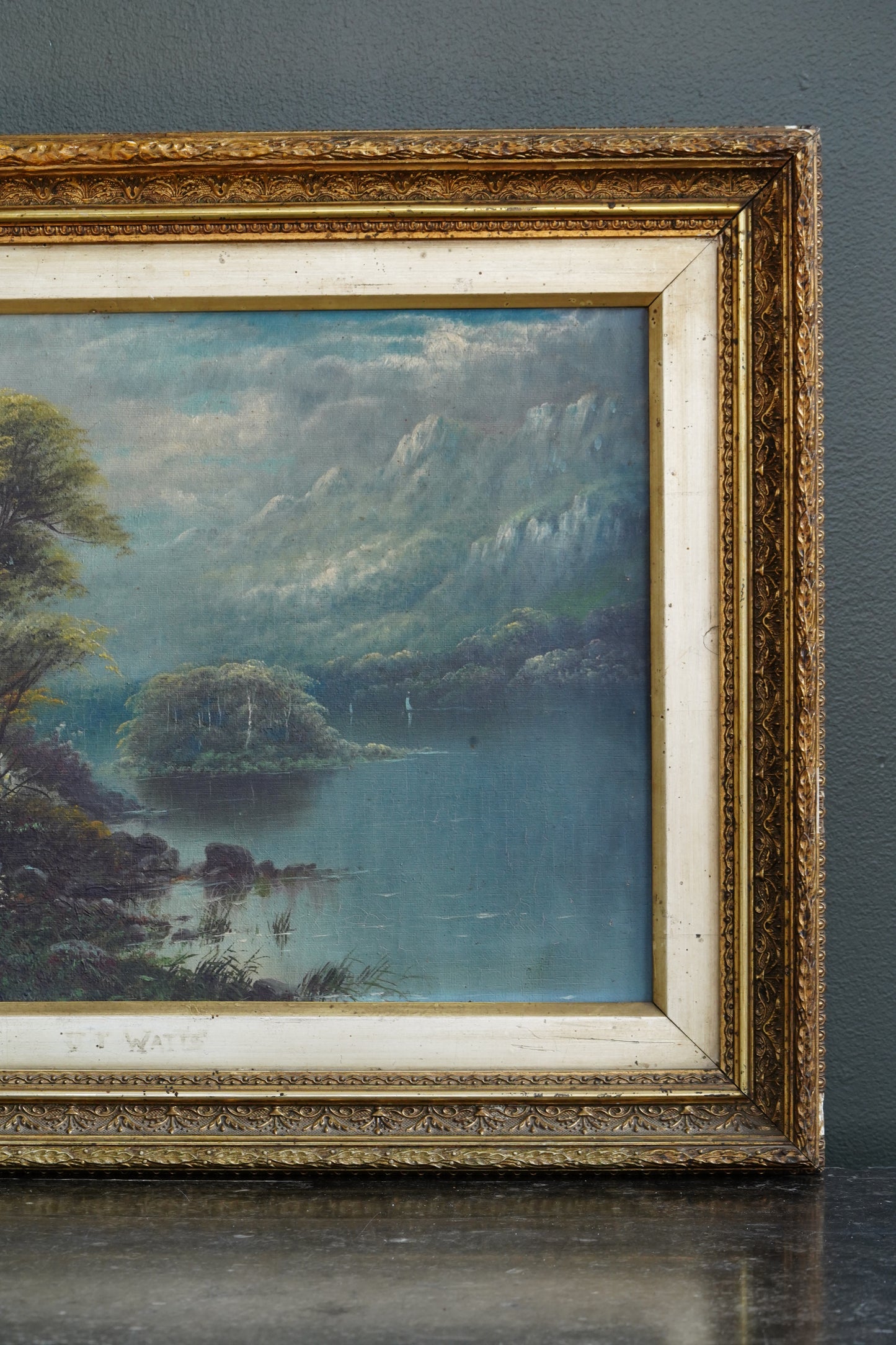 Antique Scottish Oil Painting Loch Katrine Scotland Signed J T Watts 1885