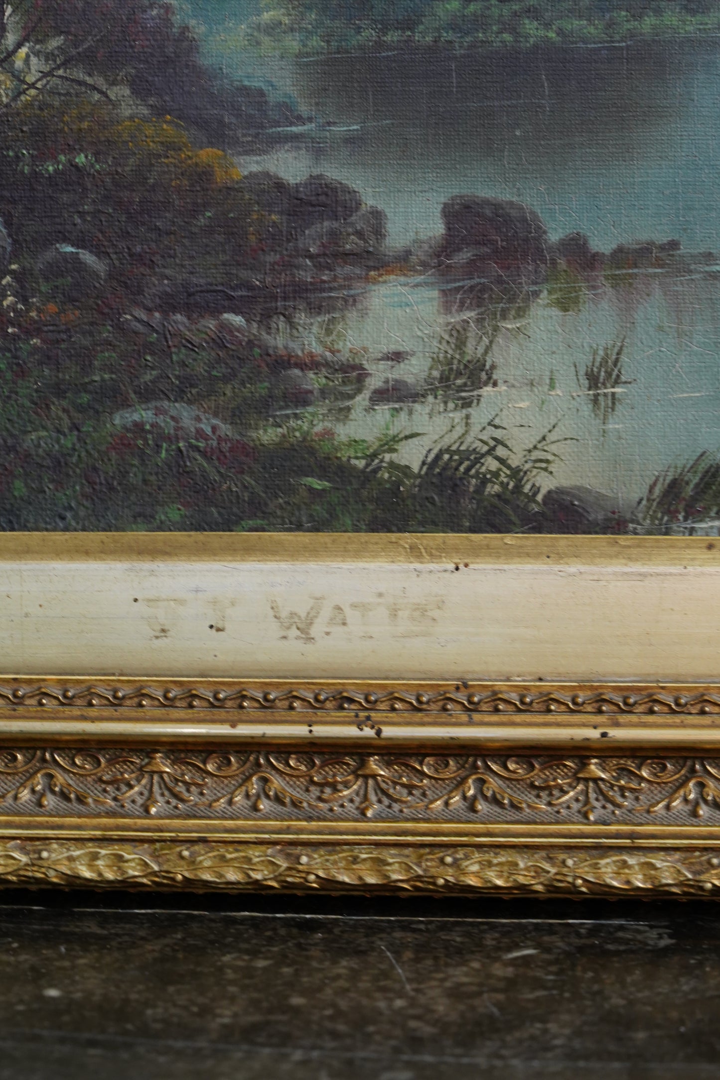 Antique Scottish Oil Painting Loch Katrine Scotland Signed J T Watts 1885