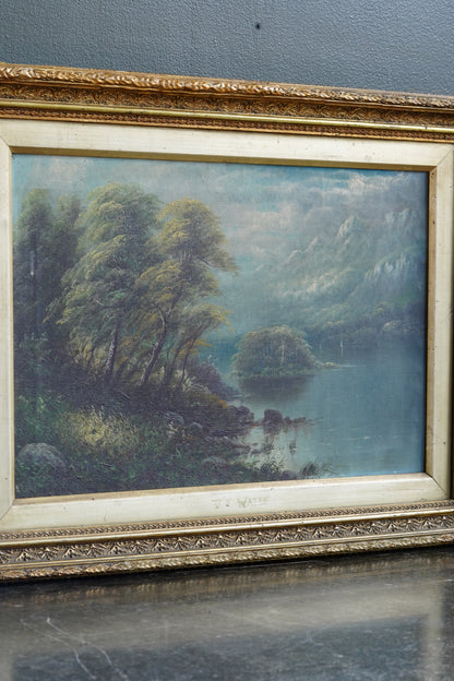 Antique Scottish Oil Painting Loch Katrine Scotland Signed J T Watts 1885