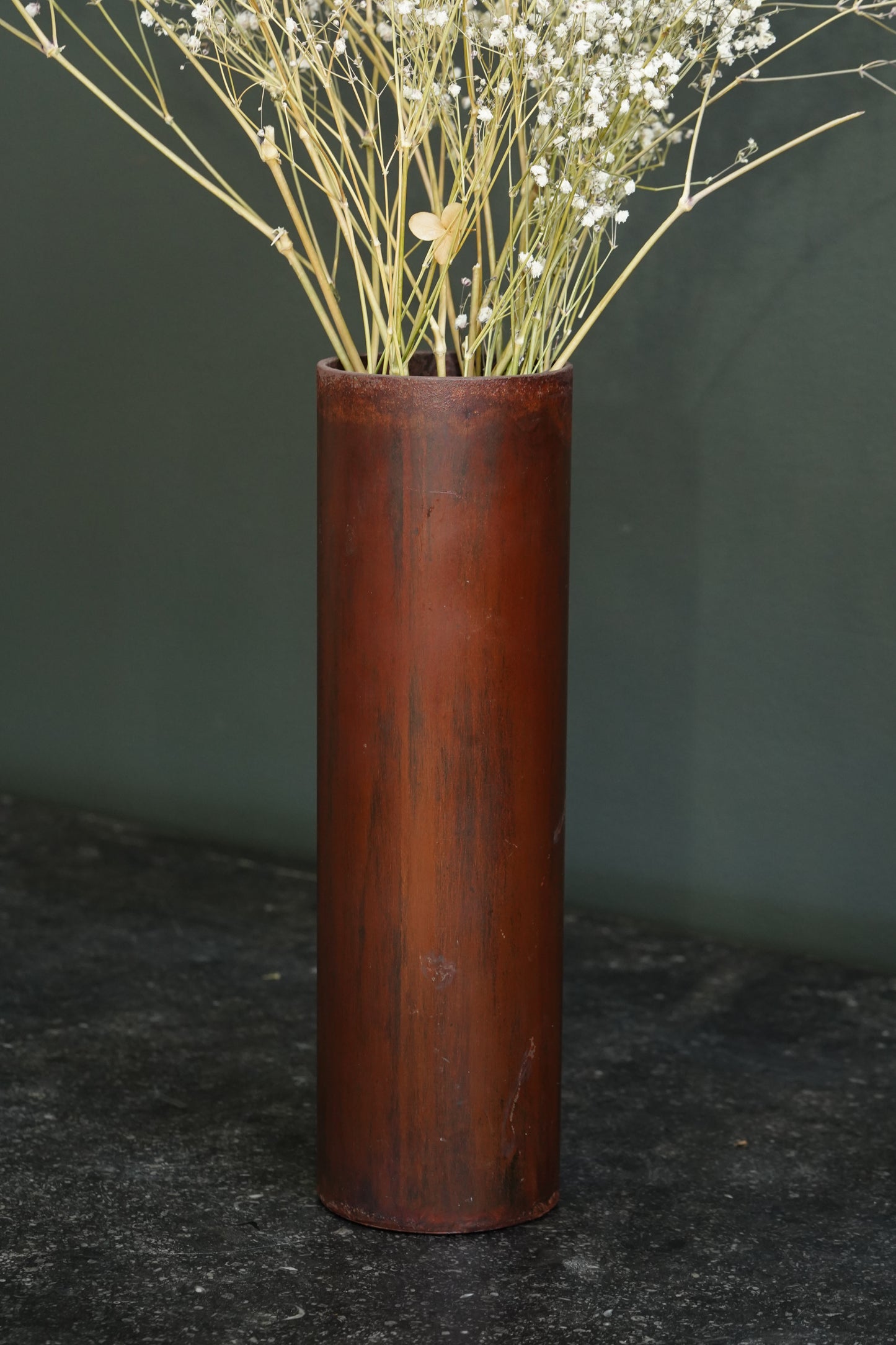 Vintage Brutalist Style Painted Metal Cylinder Vase