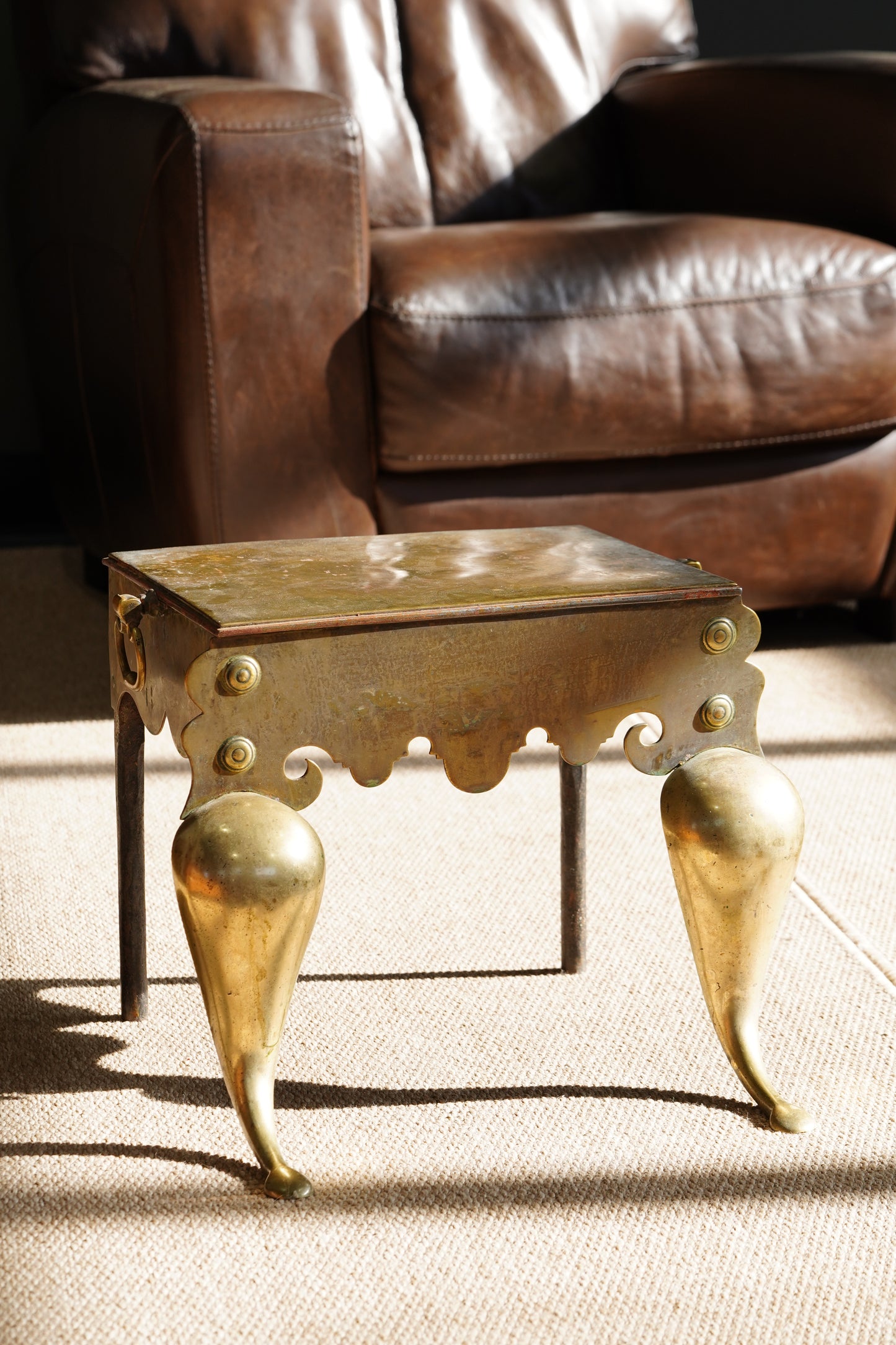 Antique English Brass Footman | Step Stool