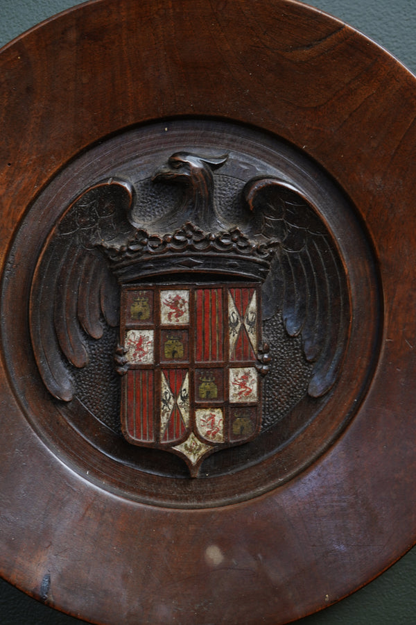 Carved Walnut Spanish Armorial Charger, Arms of the Catholic Monarchs, c. 1930 secondary view
