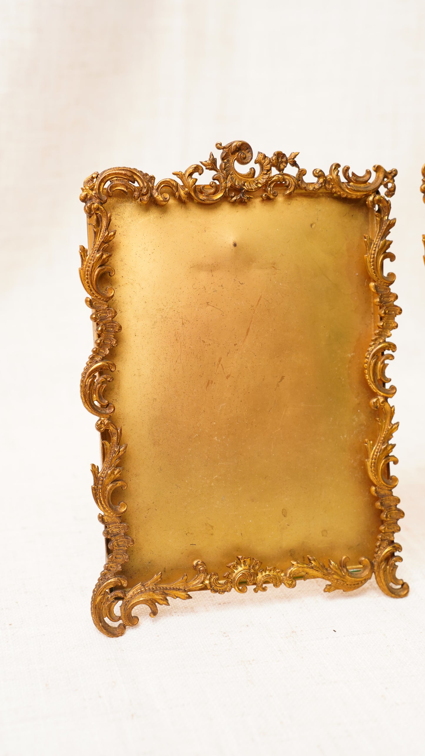 Antique English Gilt Brass Rococo Picture Frame, Ca. 1900