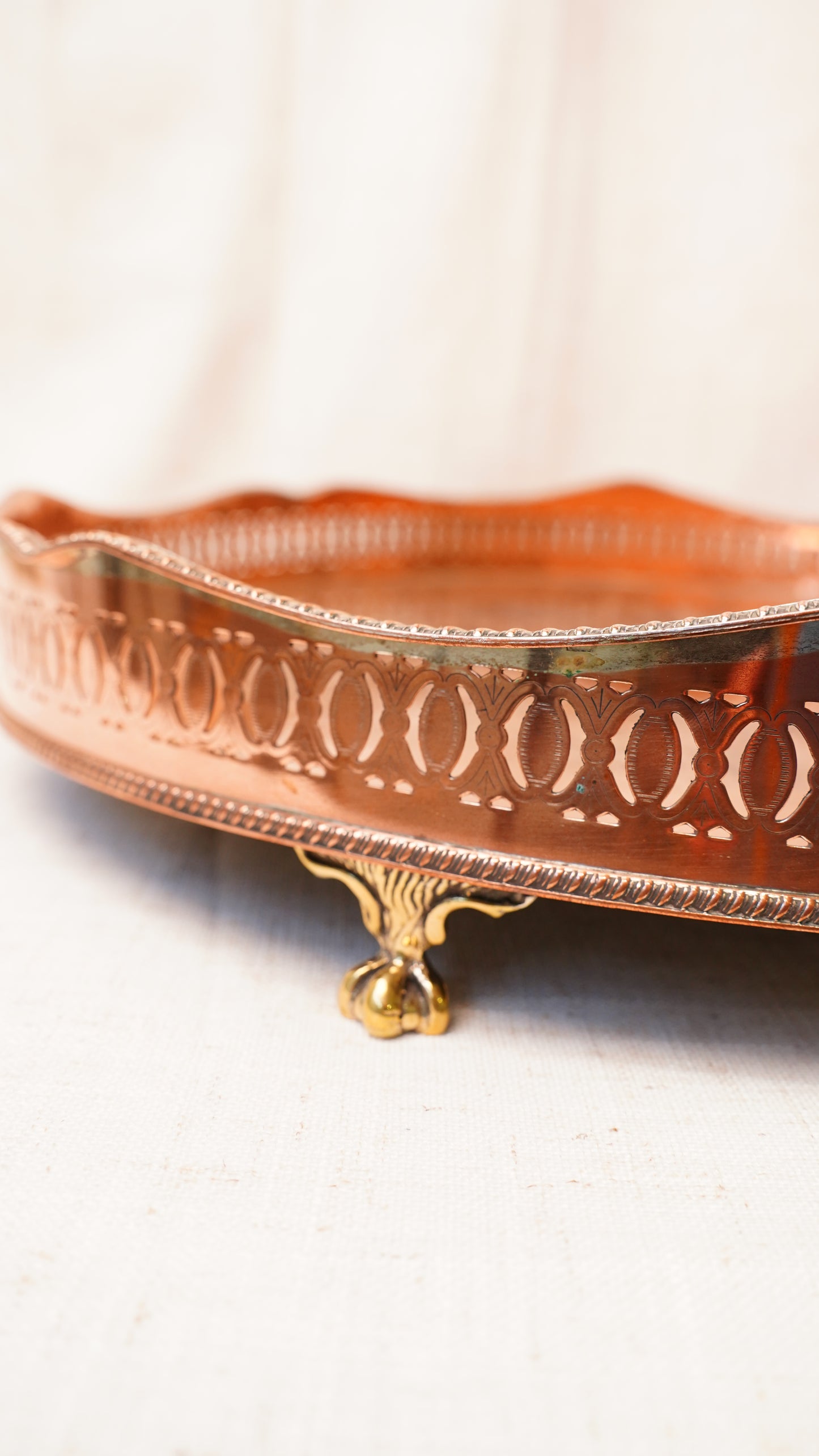 English Silverplate on Copper Footed Gallery Tray, Circa 1890