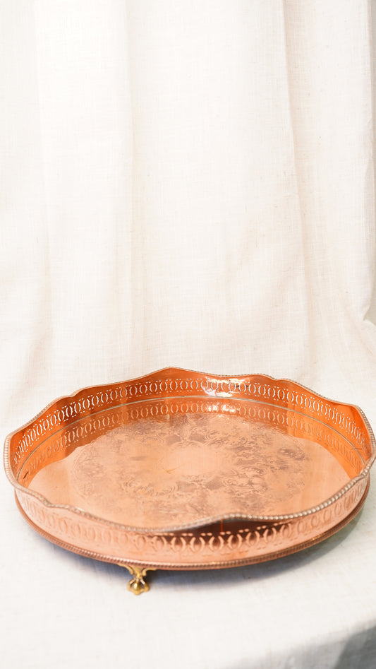 English Silverplate on Copper Footed Gallery Tray, Circa 1890