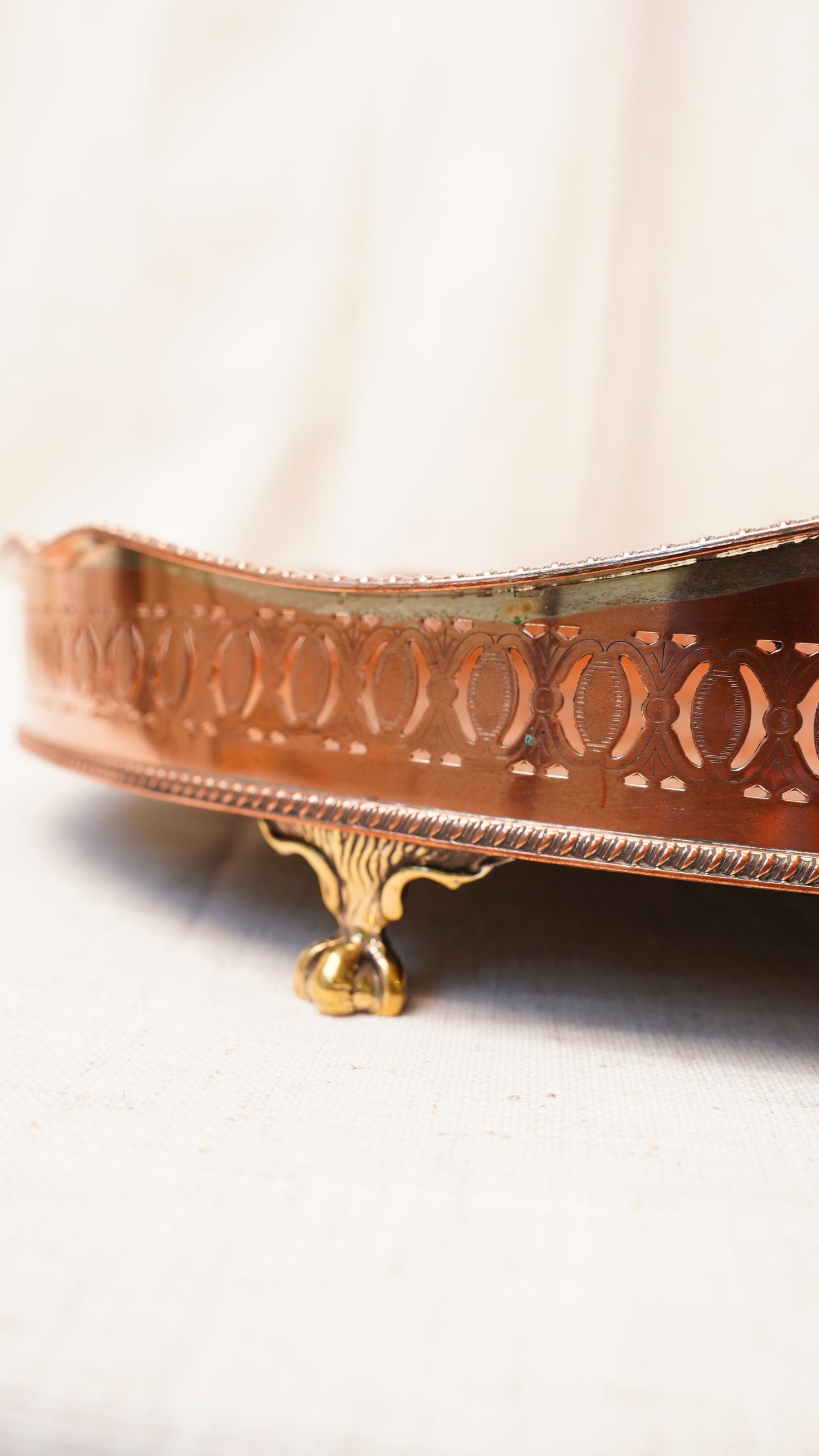English Silverplate on Copper Footed Gallery Tray, Circa 1890