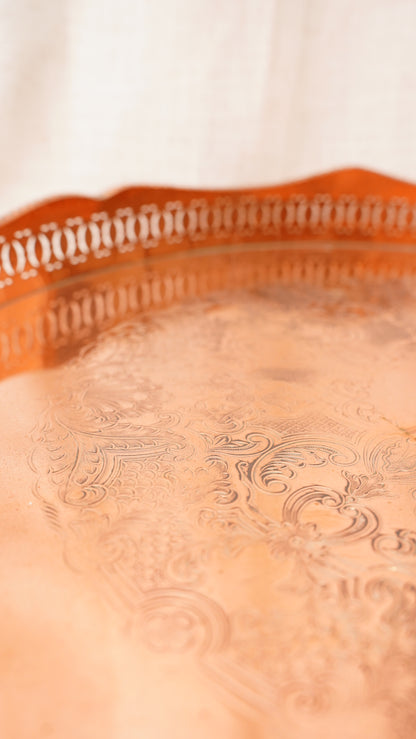 English Silverplate on Copper Footed Gallery Tray, Circa 1890