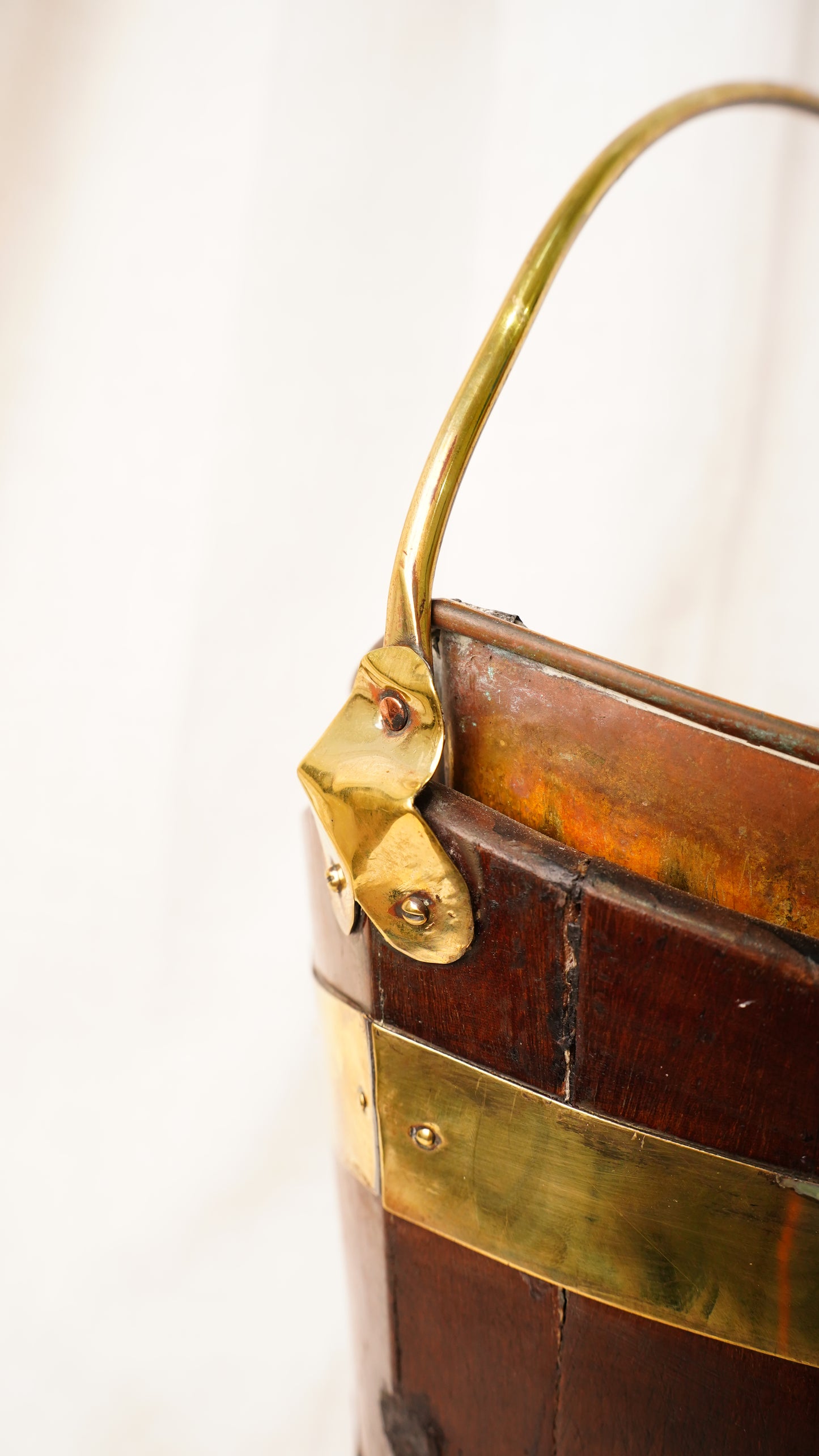 Antique English Mahogany Brass Bound Navette Peat Bucket