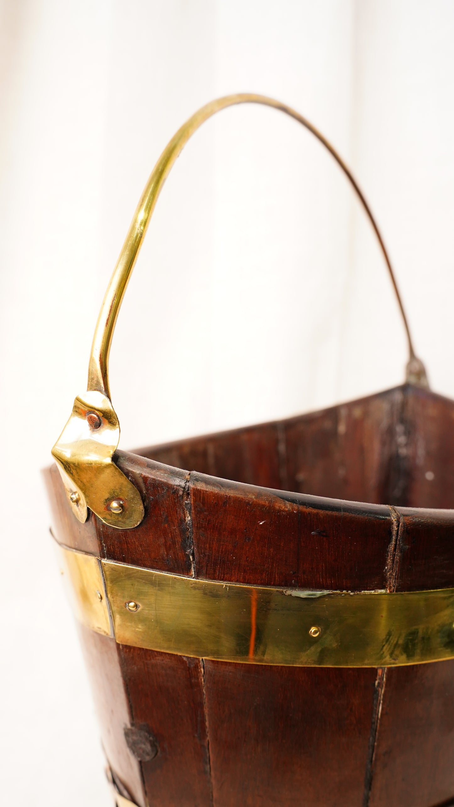Antique English Mahogany Brass Bound Navette Peat Bucket