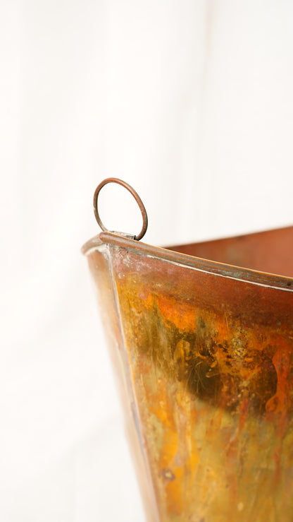 Antique English Mahogany Brass Bound Navette Peat Bucket