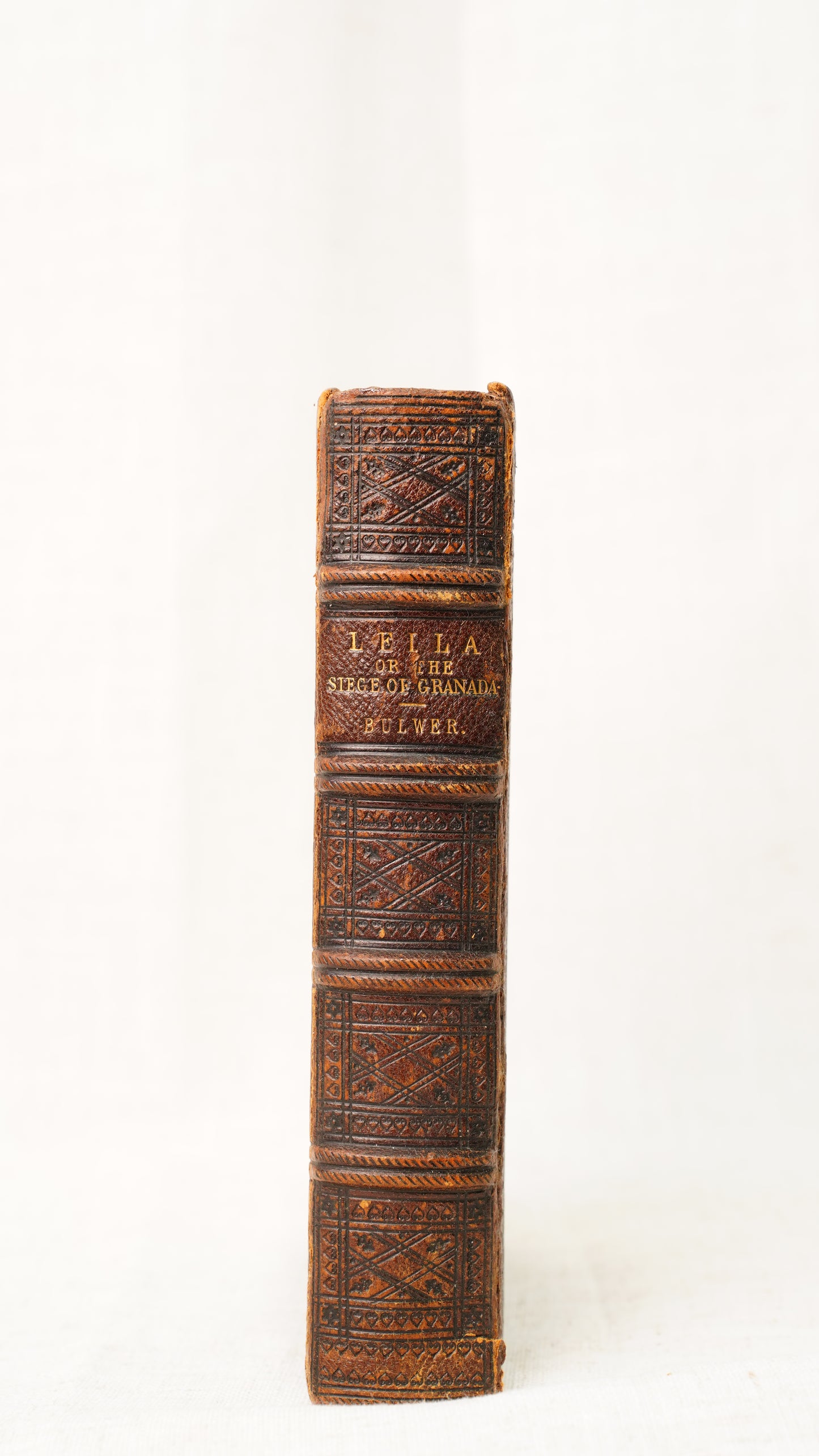 Leila Siege of Granada Bulwer 1850 Antique Leather Book, Gauffered Pages