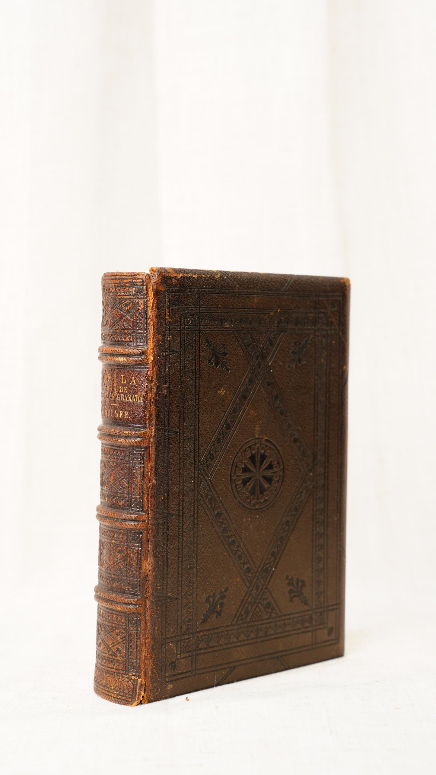 Leila Siege of Granada Bulwer 1850 Antique Leather Book, Gauffered Pages