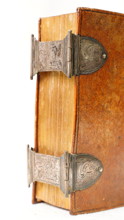 Antique Dutch New Testament 1851 Silver Clasps Leather Binding