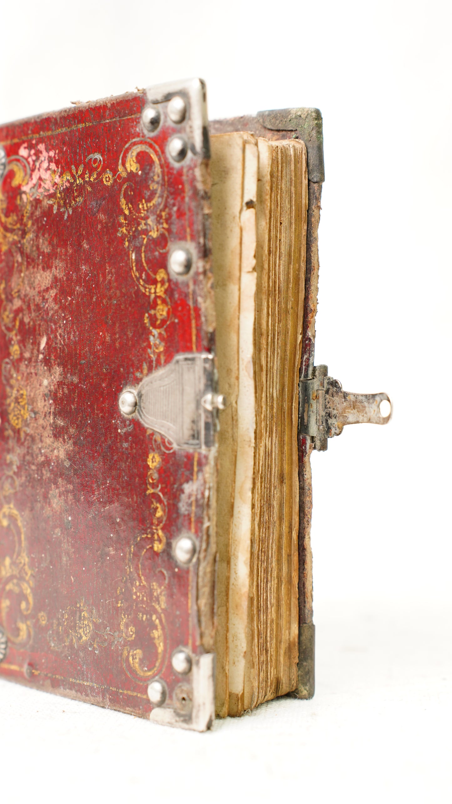 Antique Dutch Catholic Prayer Book Red Leather Metal Hardware Belgium 1840s