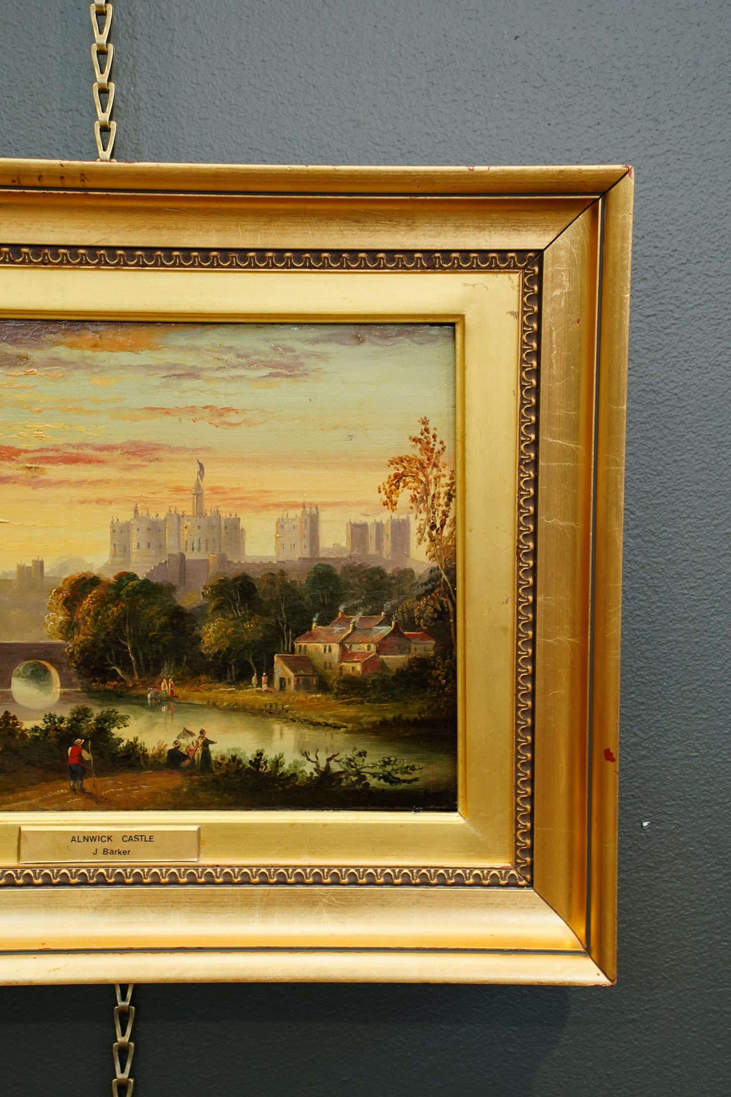 *RESERVED FOR SUZETTE* Antique Victorian Oil on Panel, Alnwick Castle, Attributed to John Barker
