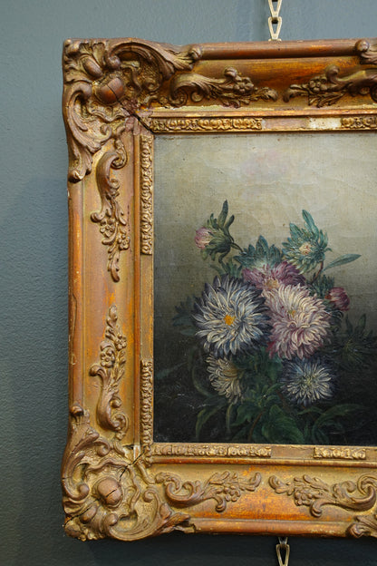 Antique French School Oil on Canvas Floral Still Life