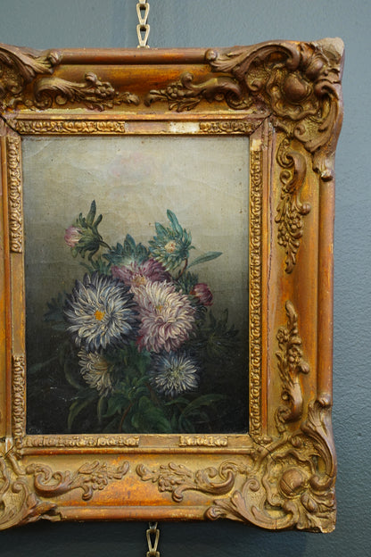 Antique French School Oil on Canvas Floral Still Life