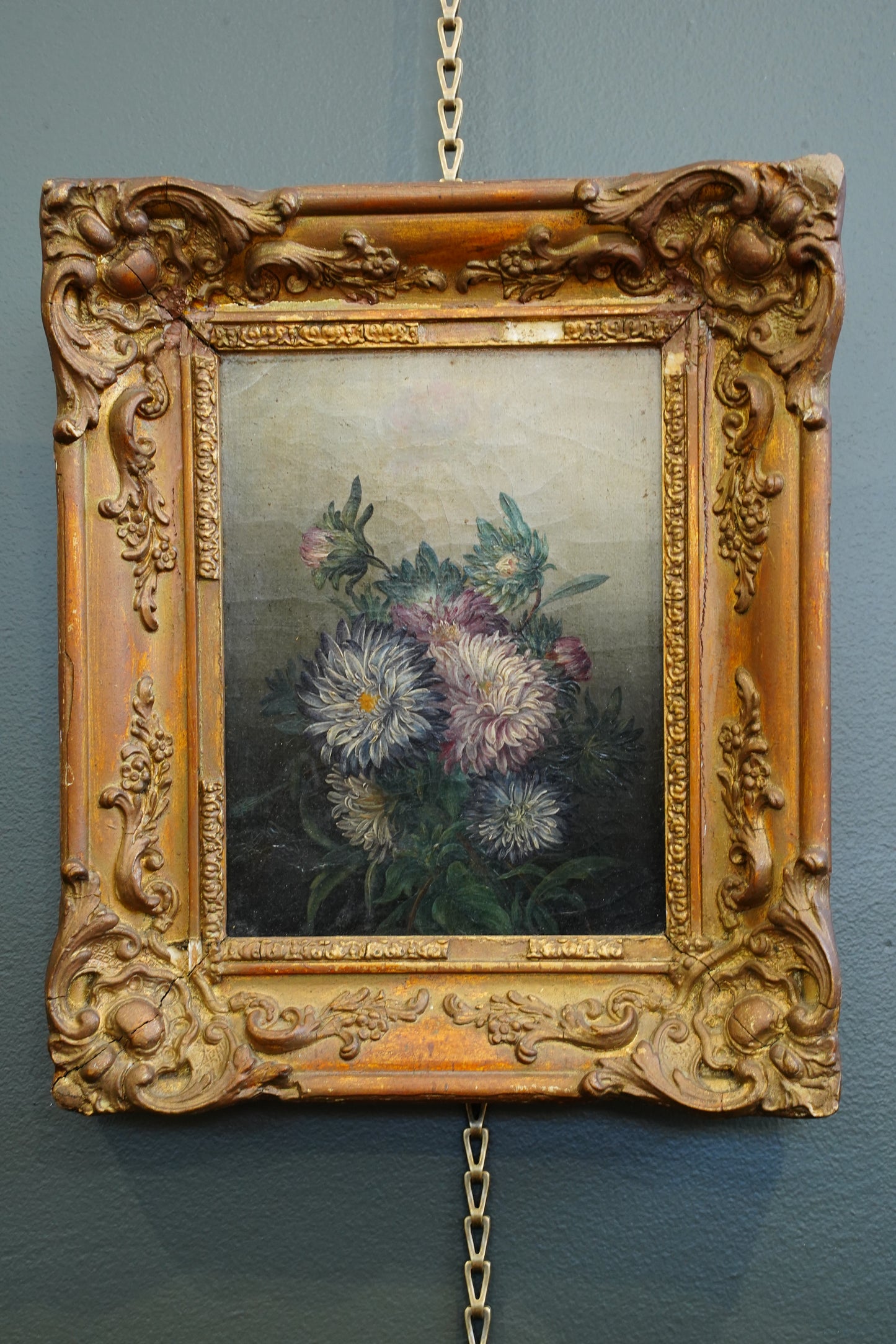 Antique French School Oil on Canvas Floral Still Life