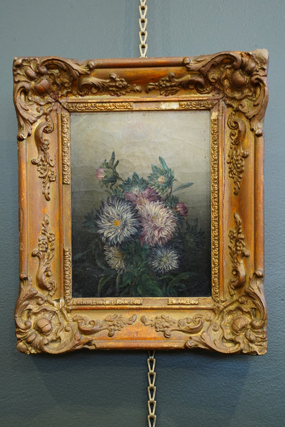 Antique French School Oil on Canvas Floral Still Life