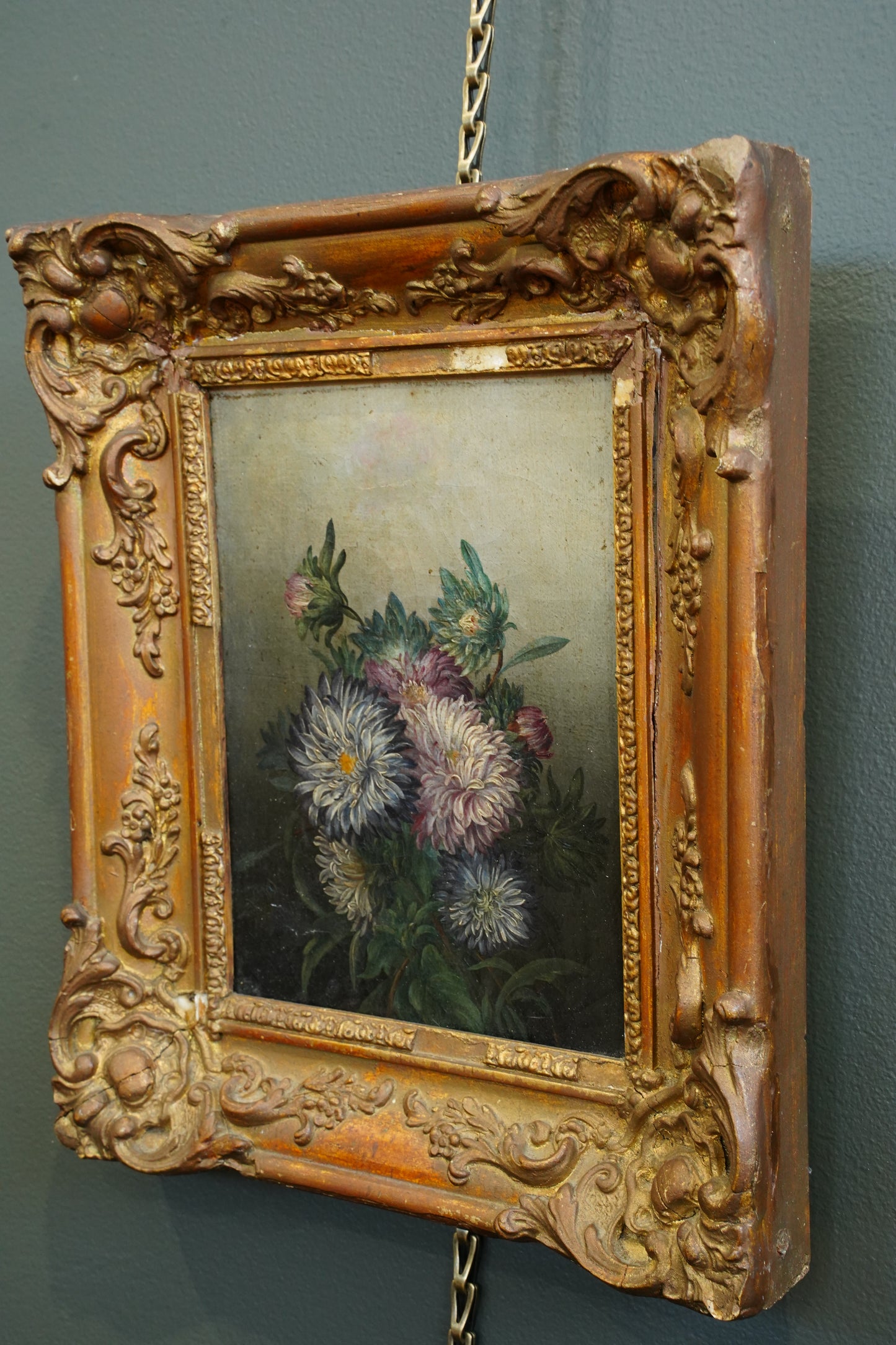 Antique French School Oil on Canvas Floral Still Life