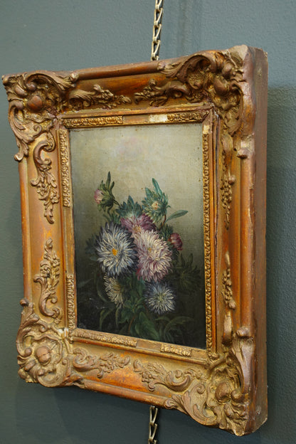 Antique French School Oil on Canvas Floral Still Life