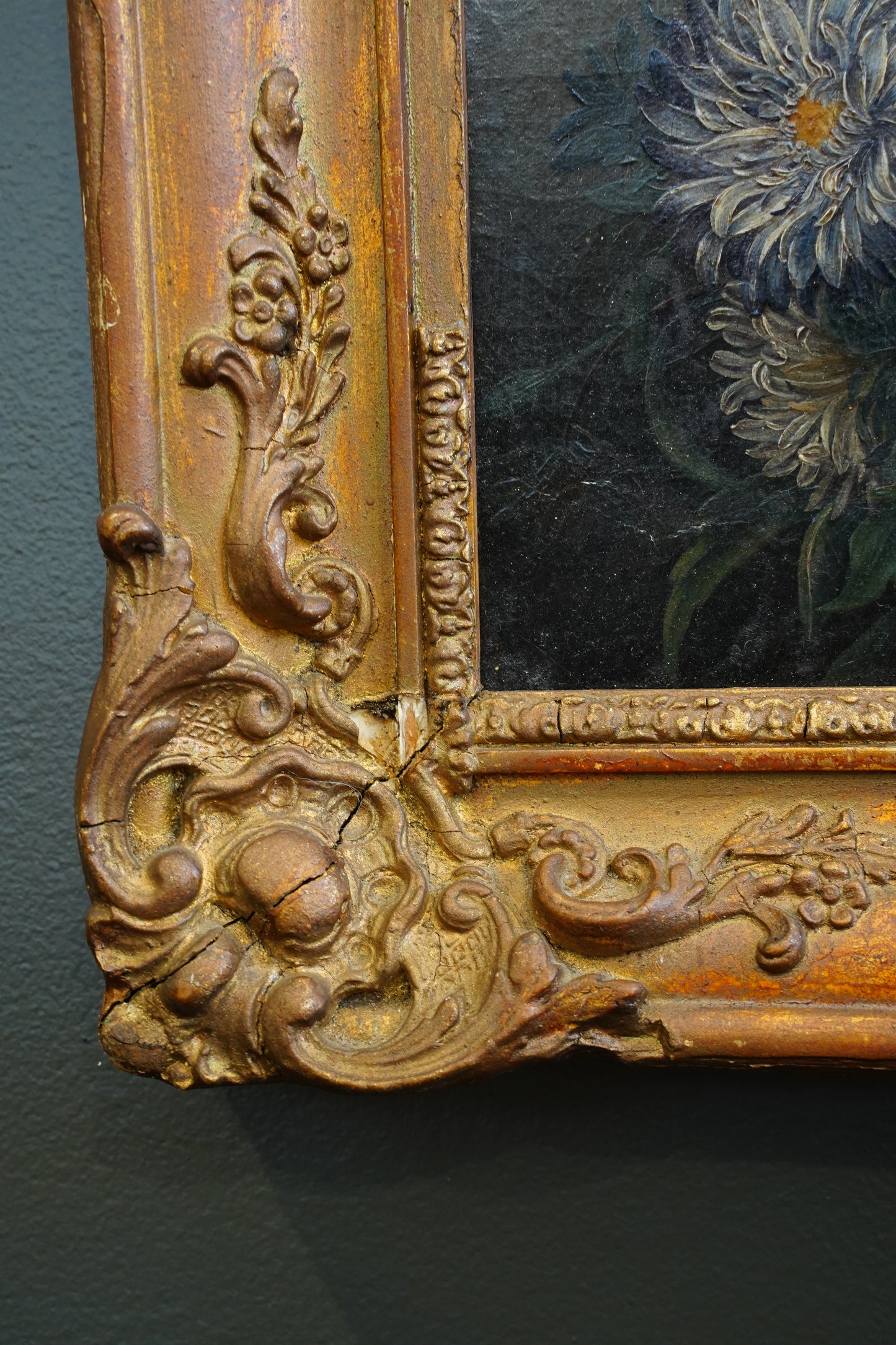 Antique French School Oil on Canvas Floral Still Life